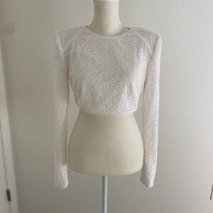 Michael Costello White Crop Sequin Top Size Small